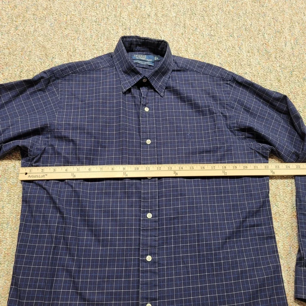 Polo Ralph Lauren Lowell Sport Shirt Mens‎ Medium Blue Grid Check Cotton Pony
